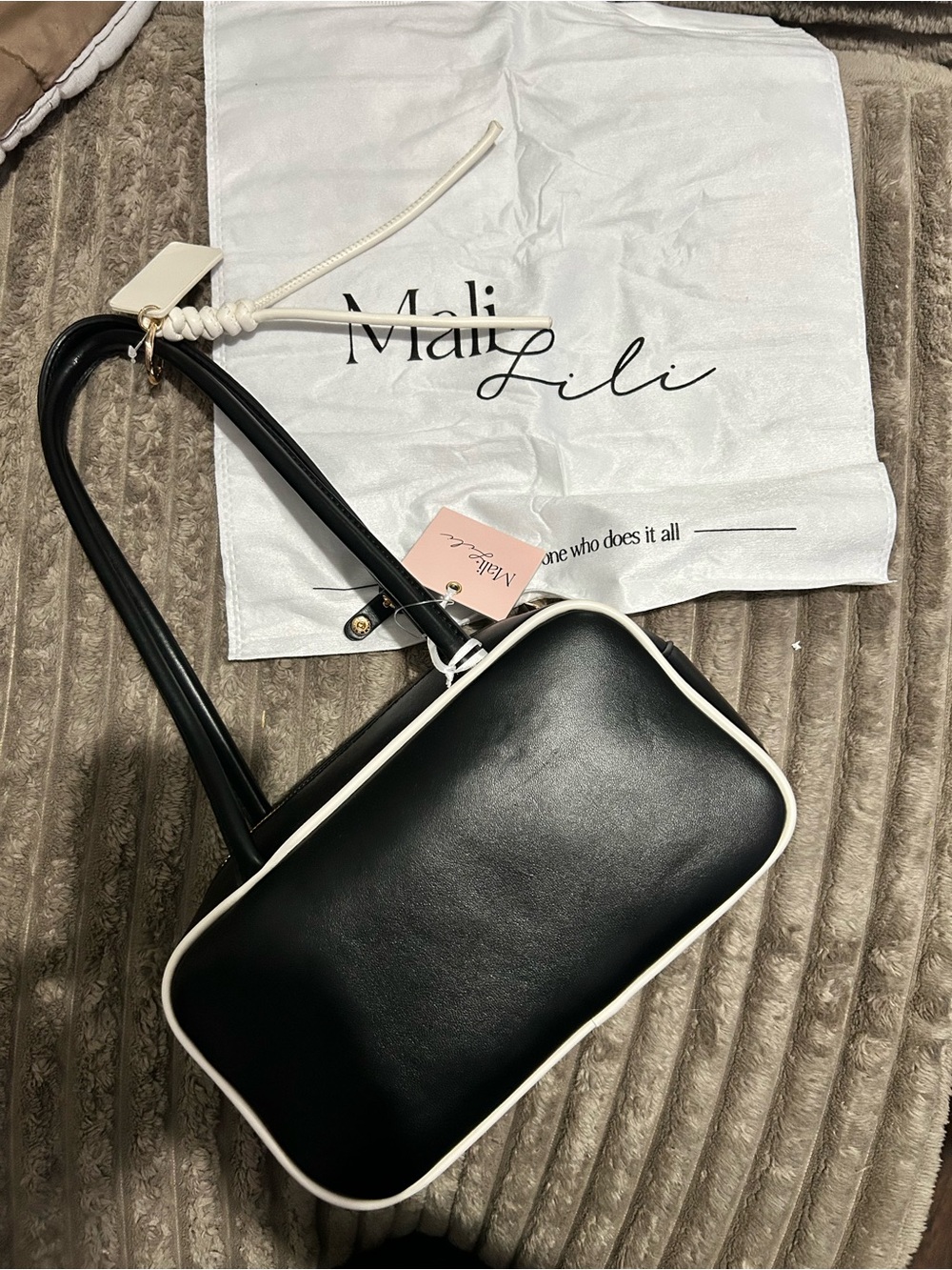 Black Shoulder Bag with White Trim